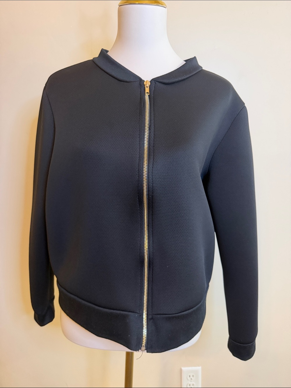 Hybrid & company Black Bomber Jacket with Gold Zip
